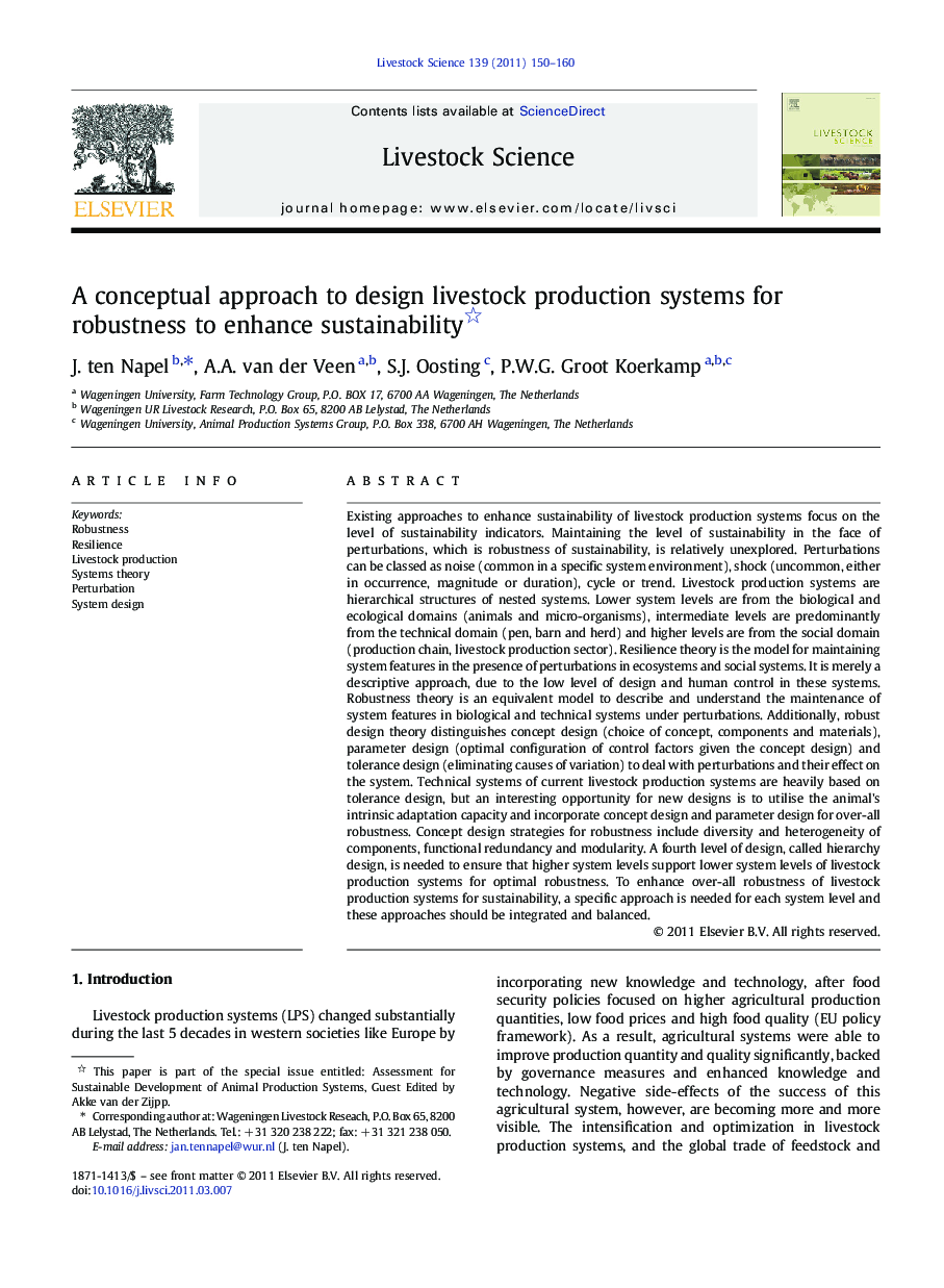 A conceptual approach to design livestock production systems for robustness to enhance sustainability 