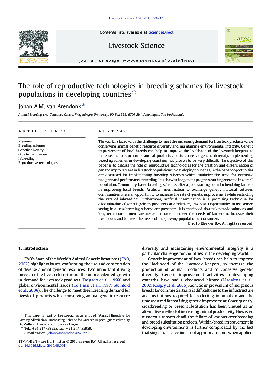 The role of reproductive technologies in breeding schemes for livestock populations in developing countries 