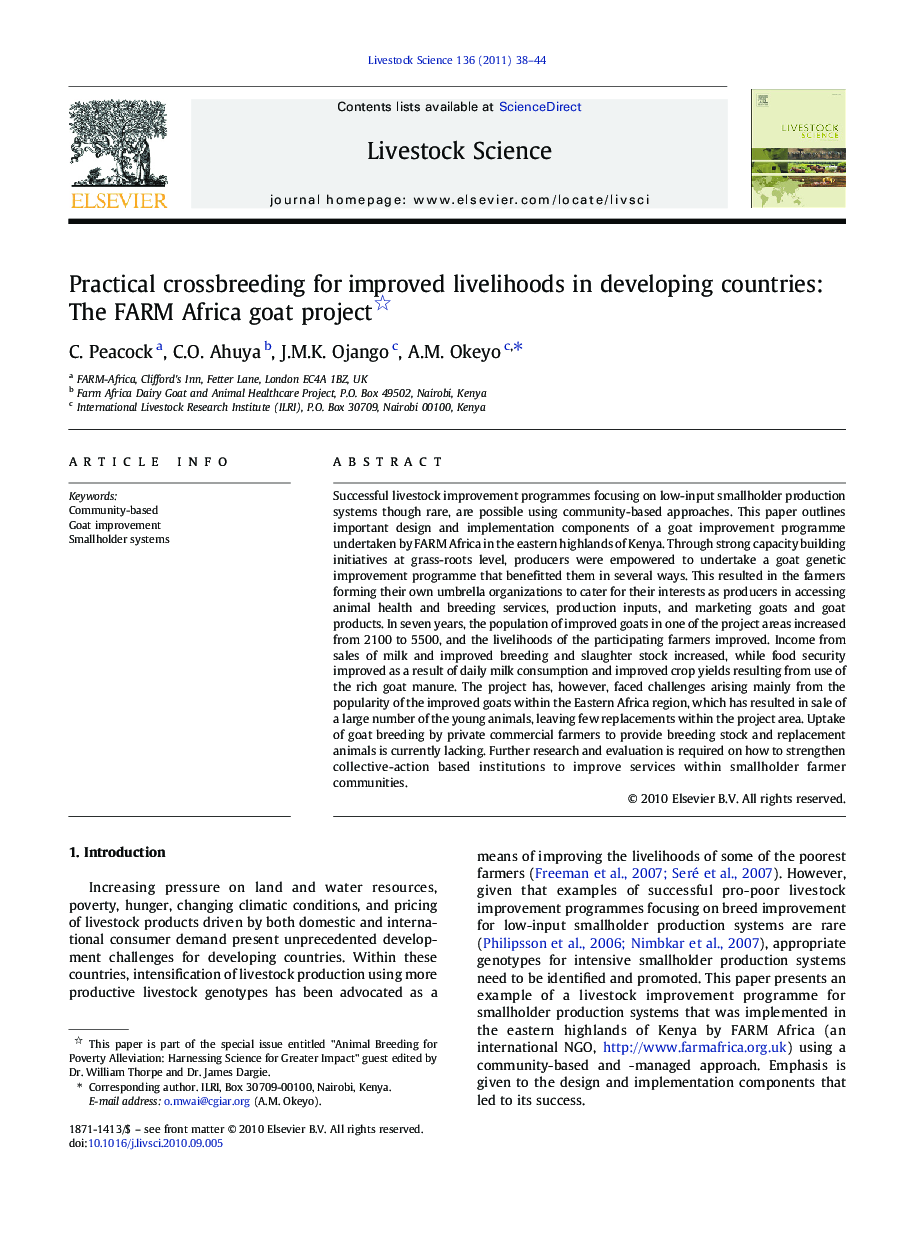Practical crossbreeding for improved livelihoods in developing countries: The FARM Africa goat project 