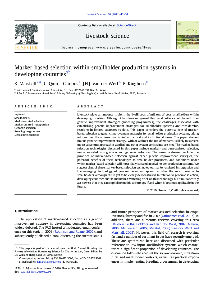 Marker-based selection within smallholder production systems in developing countries 