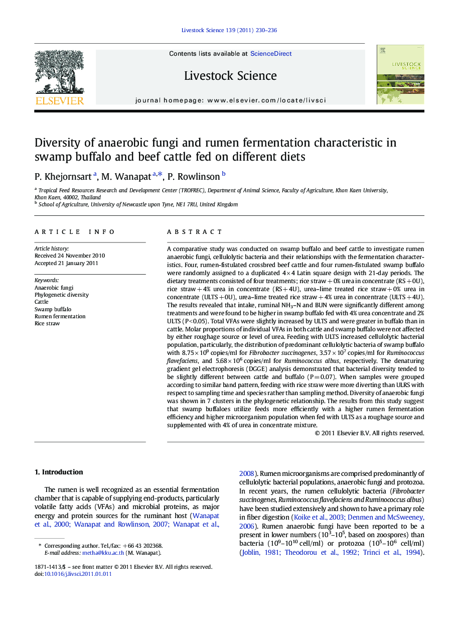 Diversity of anaerobic fungi and rumen fermentation characteristic in swamp buffalo and beef cattle fed on different diets