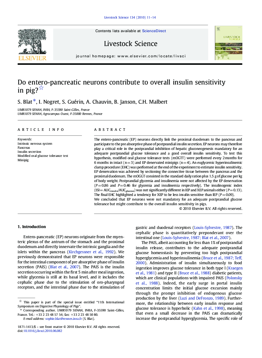 Do entero-pancreatic neurons contribute to overall insulin sensitivity in pig? 