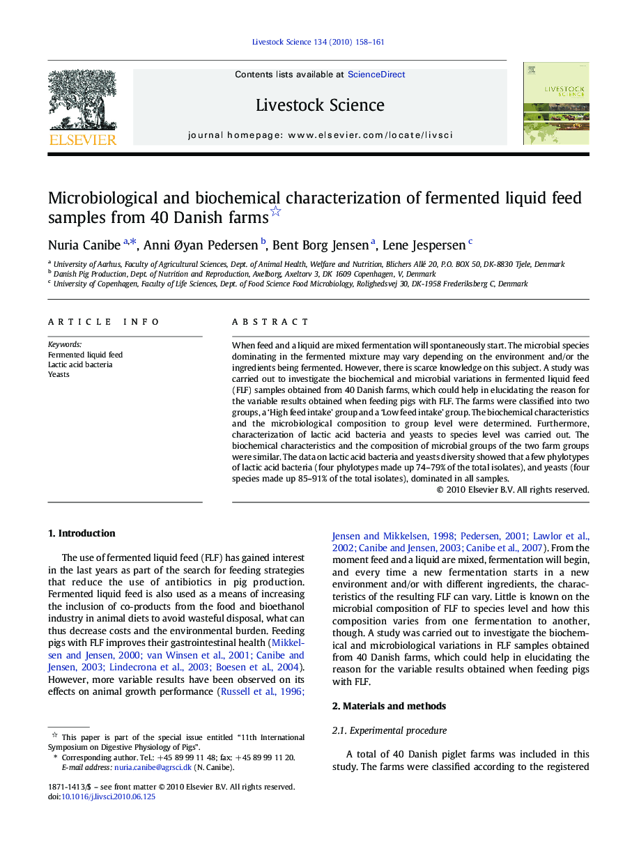 Microbiological and biochemical characterization of fermented liquid feed samples from 40 Danish farms 