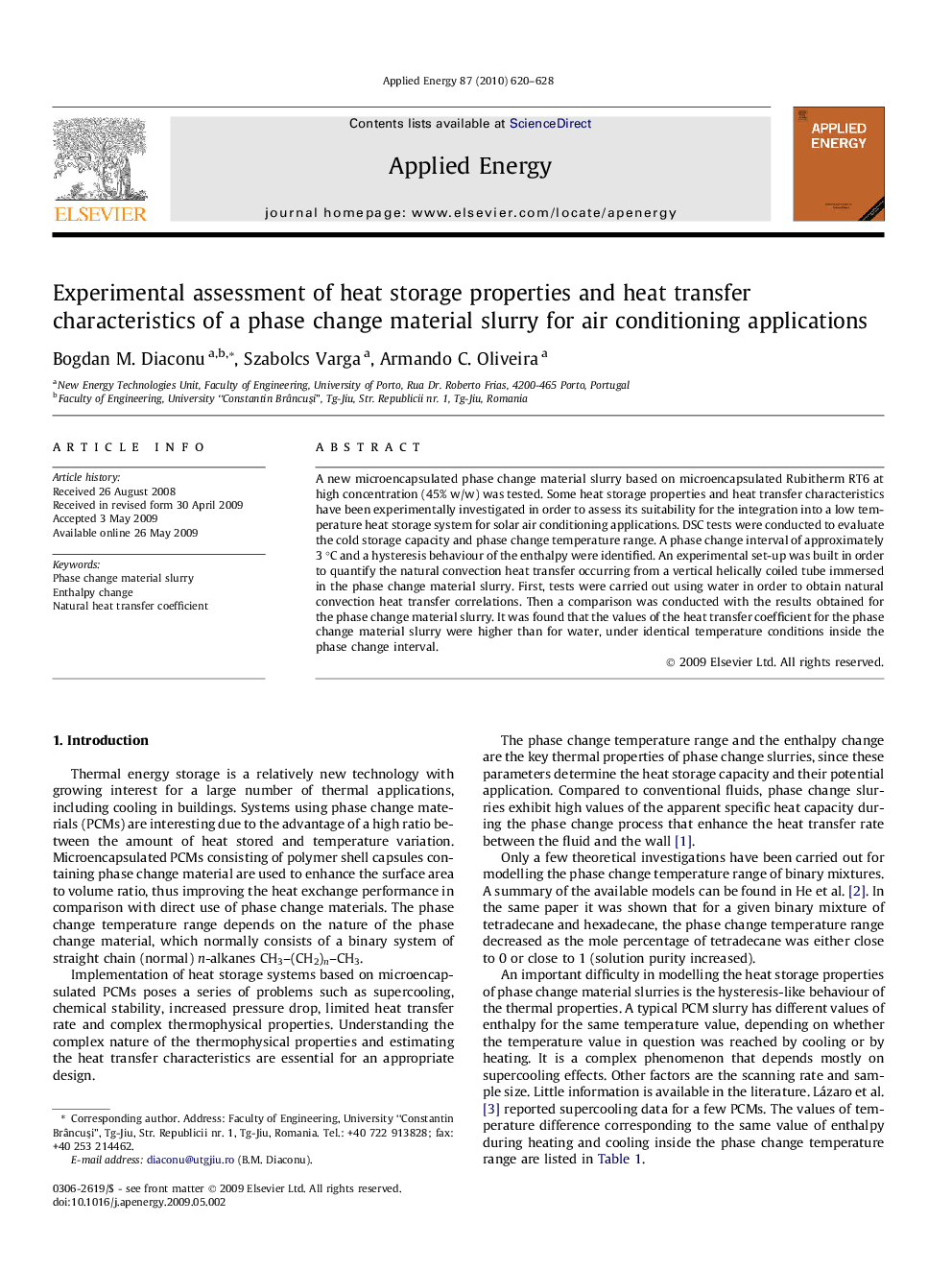 Experimental assessment of heat storage properties and heat transfer characteristics of a phase change material slurry for air conditioning applications