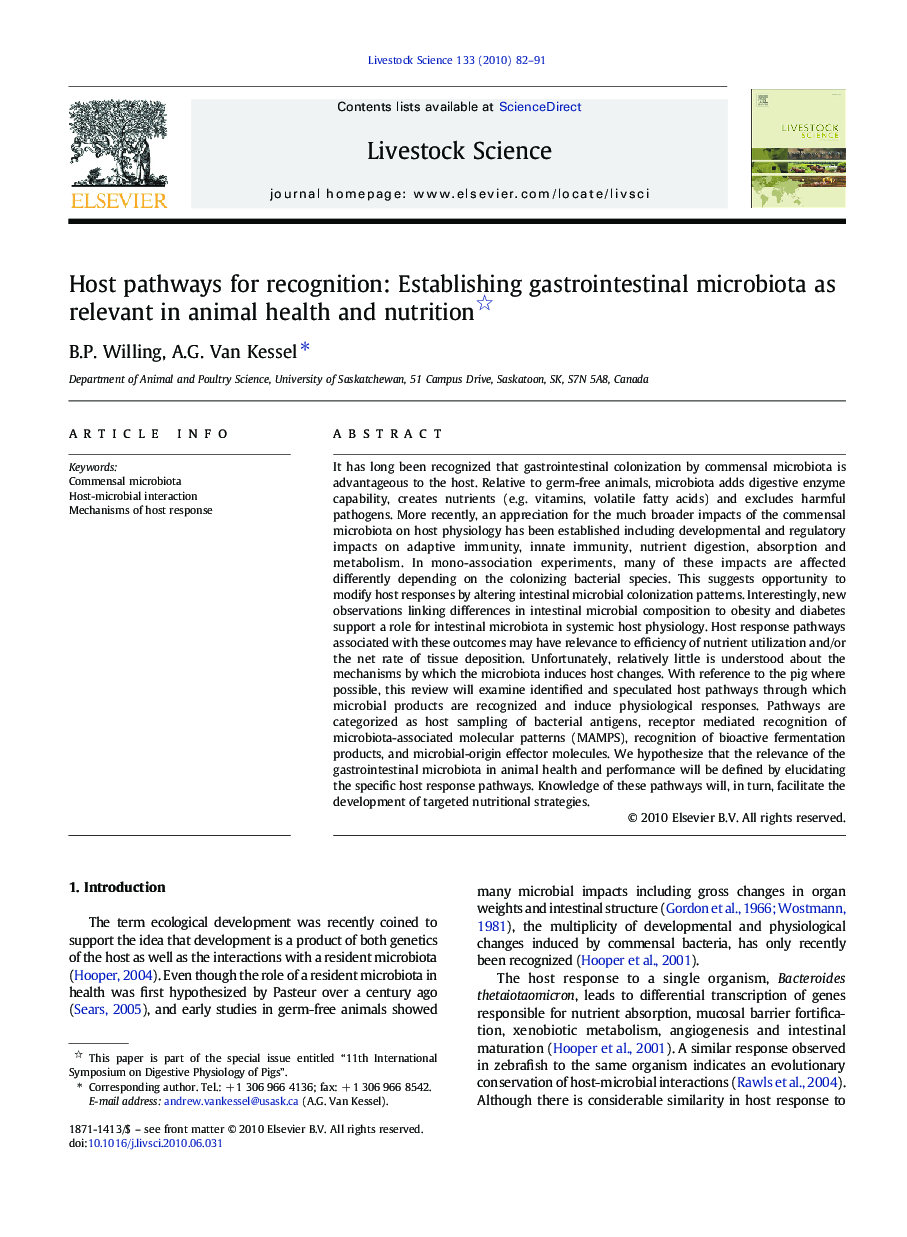 Host pathways for recognition: Establishing gastrointestinal microbiota as relevant in animal health and nutrition 