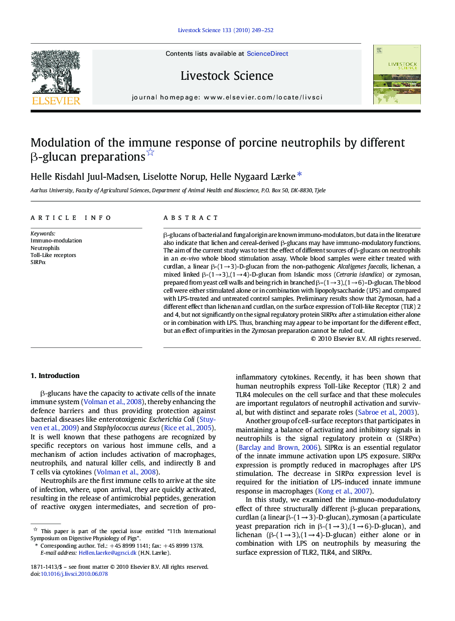 Modulation of the immune response of porcine neutrophils by different β-glucan preparations 