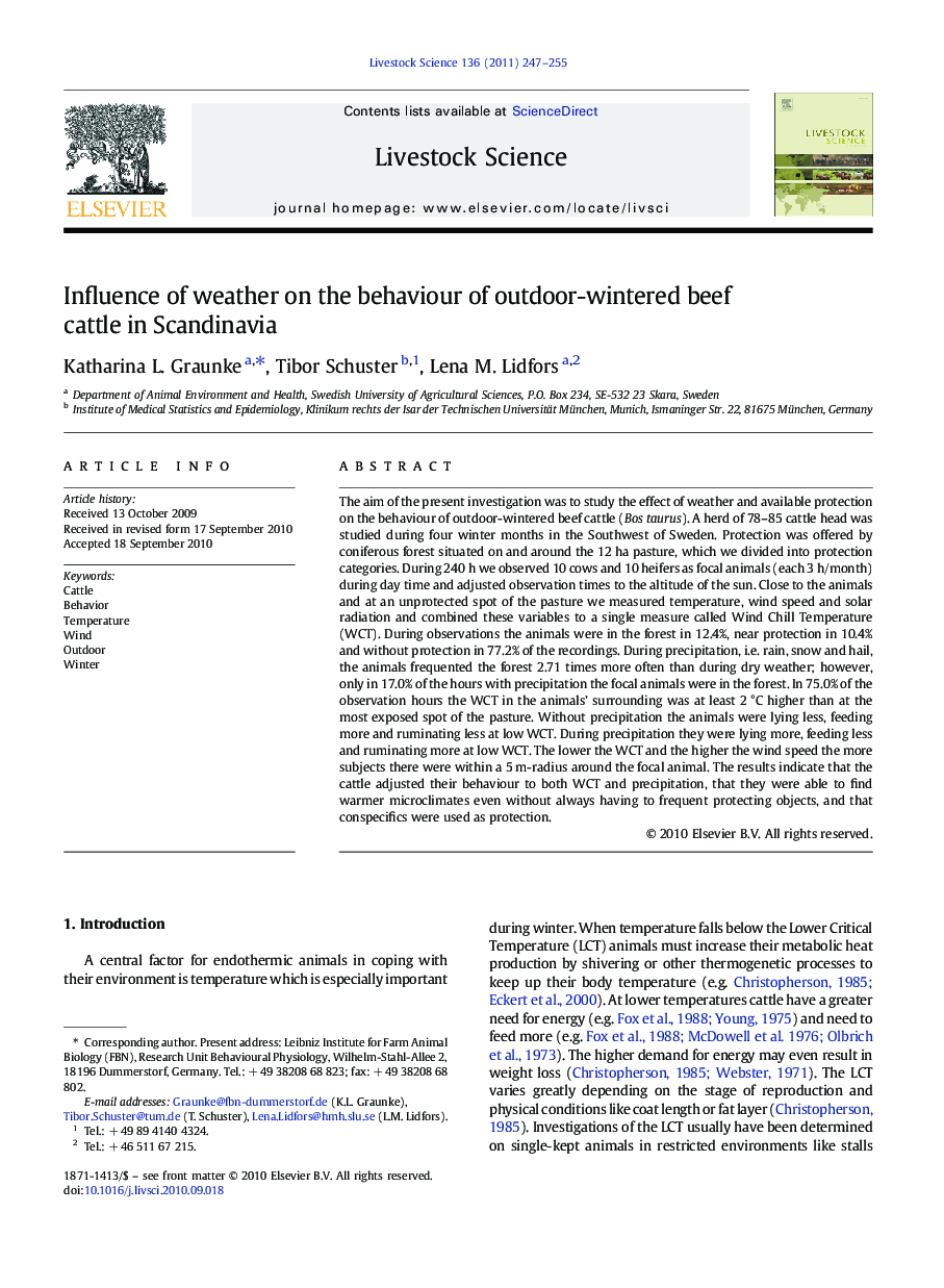 Influence of weather on the behaviour of outdoor-wintered beef cattle in Scandinavia