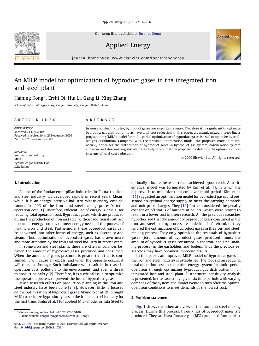 An MILP model for optimization of byproduct gases in the integrated iron and steel plant