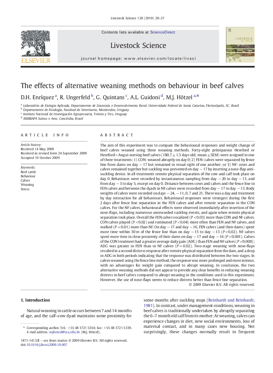 The effects of alternative weaning methods on behaviour in beef calves