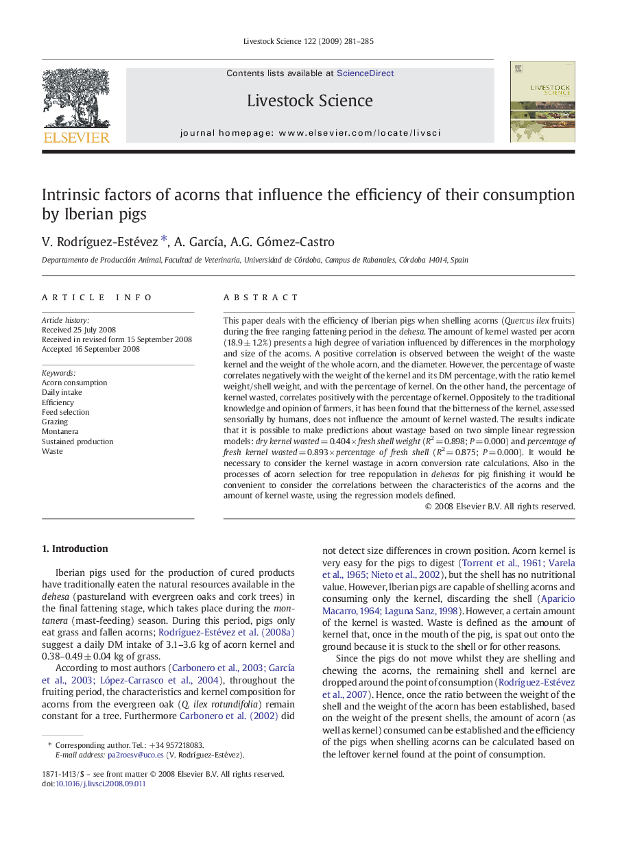 Intrinsic factors of acorns that influence the efficiency of their consumption by Iberian pigs