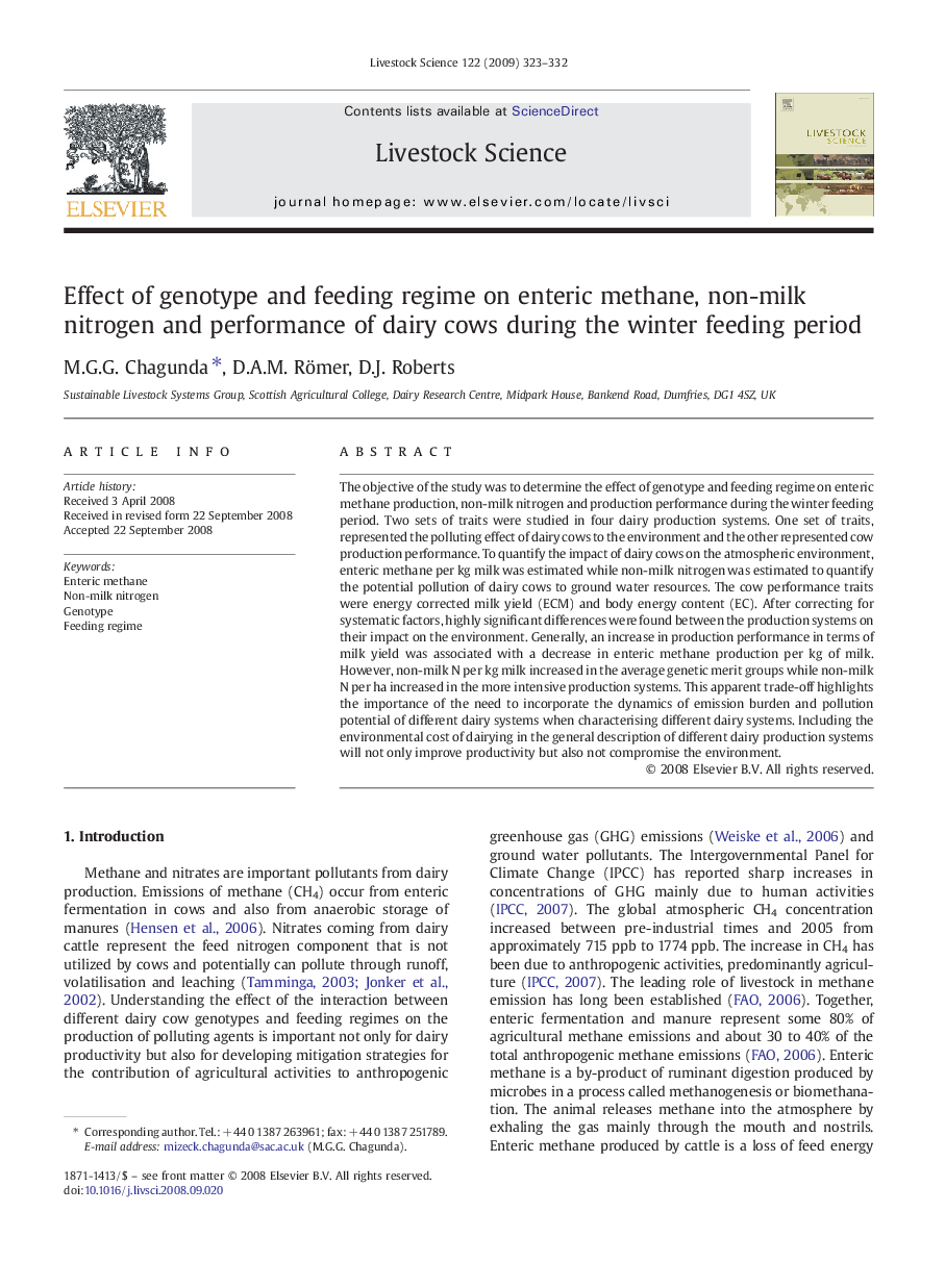 Effect of genotype and feeding regime on enteric methane, non-milk nitrogen and performance of dairy cows during the winter feeding period