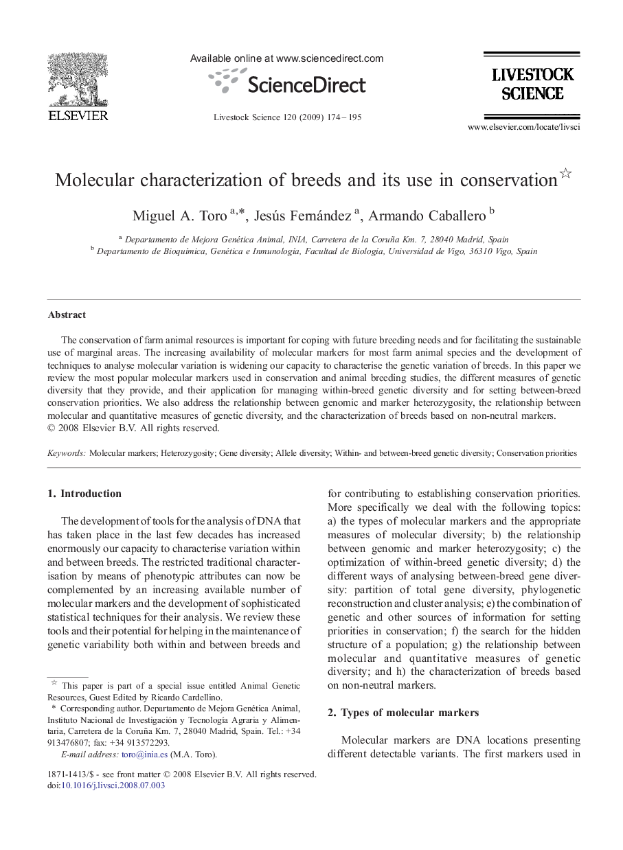 عکس صفحه اول مقاله: Molecular characterization of breeds and its use in conservation Molecular characterization of breeds and its use in conservation