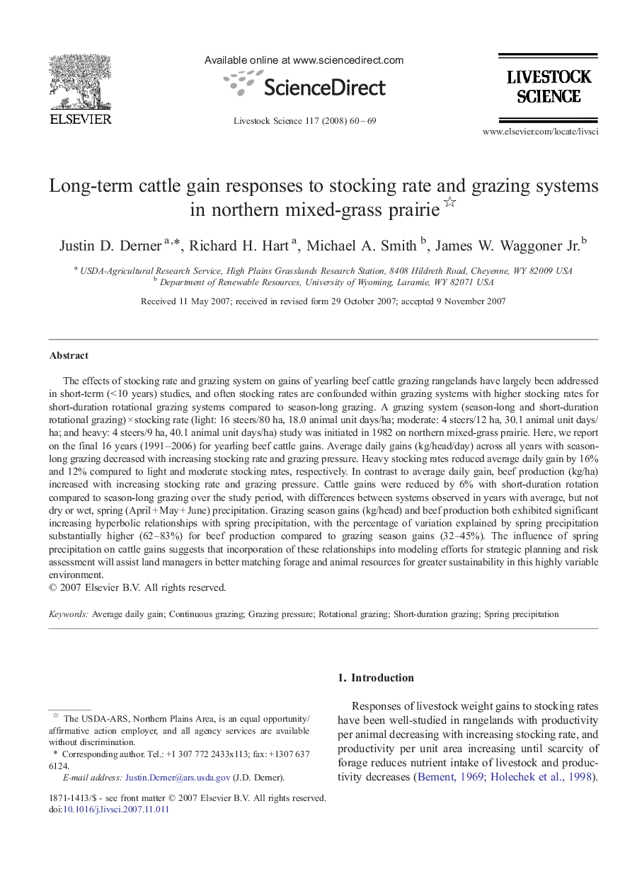 Long-term cattle gain responses to stocking rate and grazing systems in northern mixed-grass prairie 