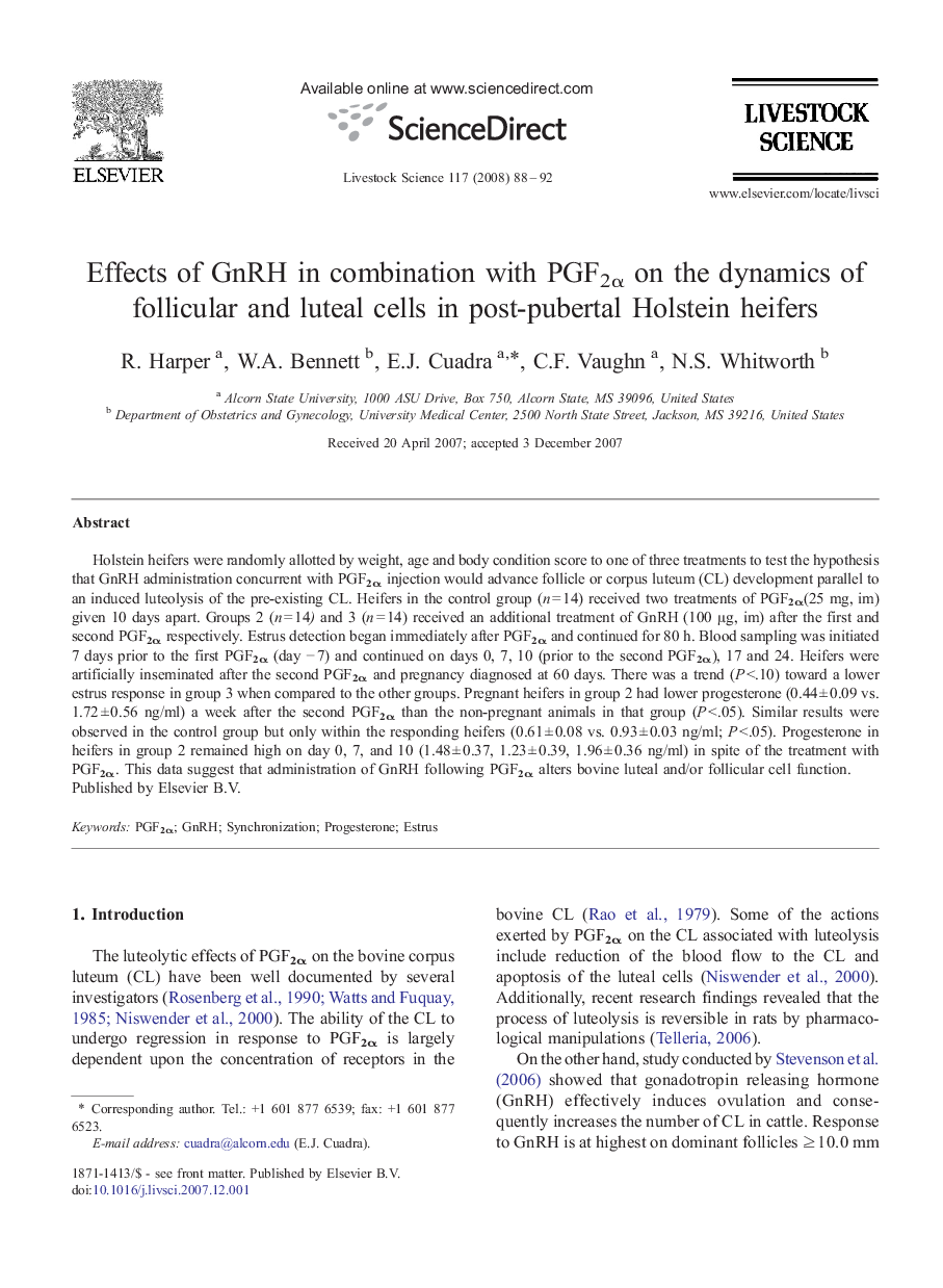 Effects of GnRH in combination with PGF2α on the dynamics of follicular and luteal cells in post-pubertal Holstein heifers