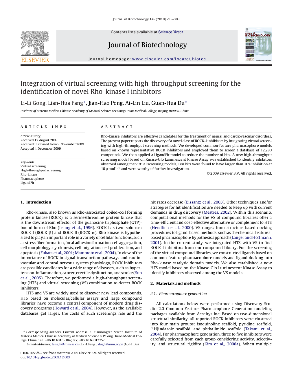 Integration of virtual screening with high-throughput screening for the identification of novel Rho-kinase I inhibitors