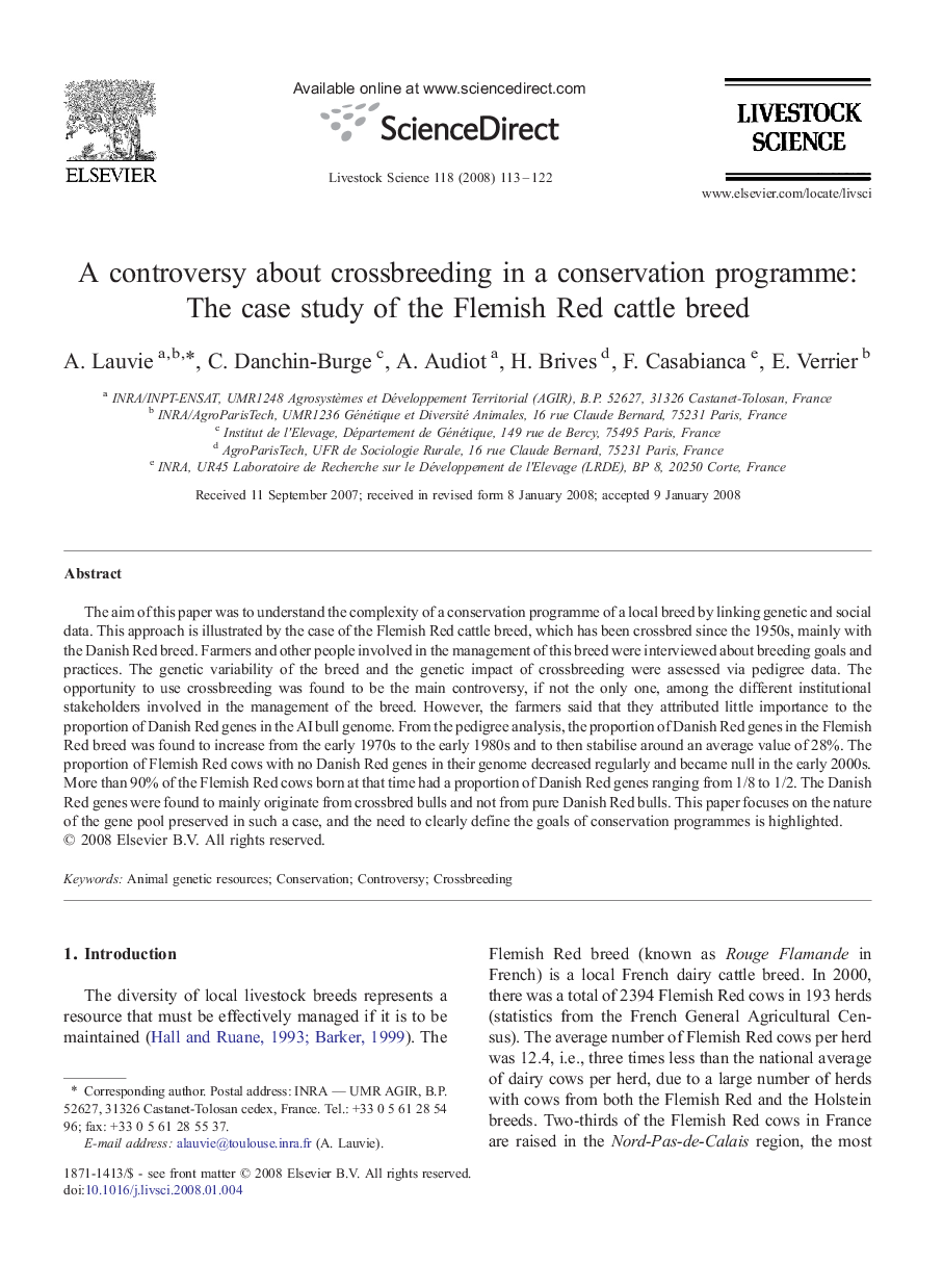 A controversy about crossbreeding in a conservation programme: The case study of the Flemish Red cattle breed