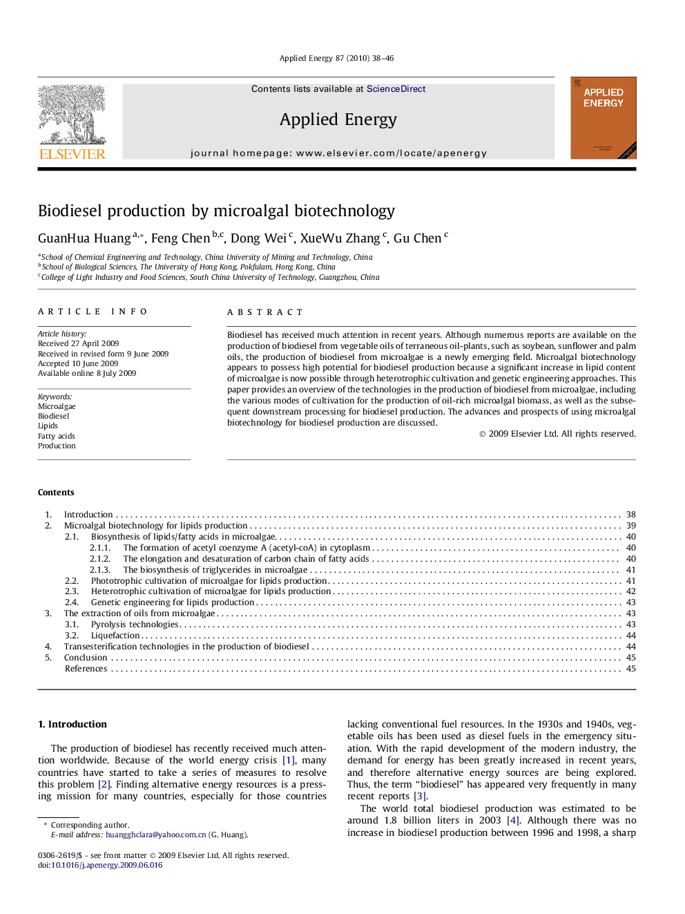 Biodiesel production by microalgal biotechnology