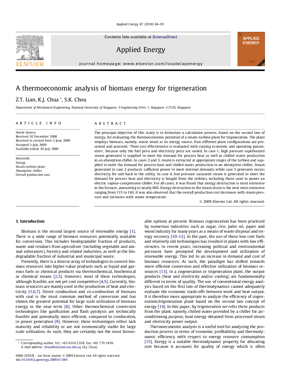 A thermoeconomic analysis of biomass energy for trigeneration