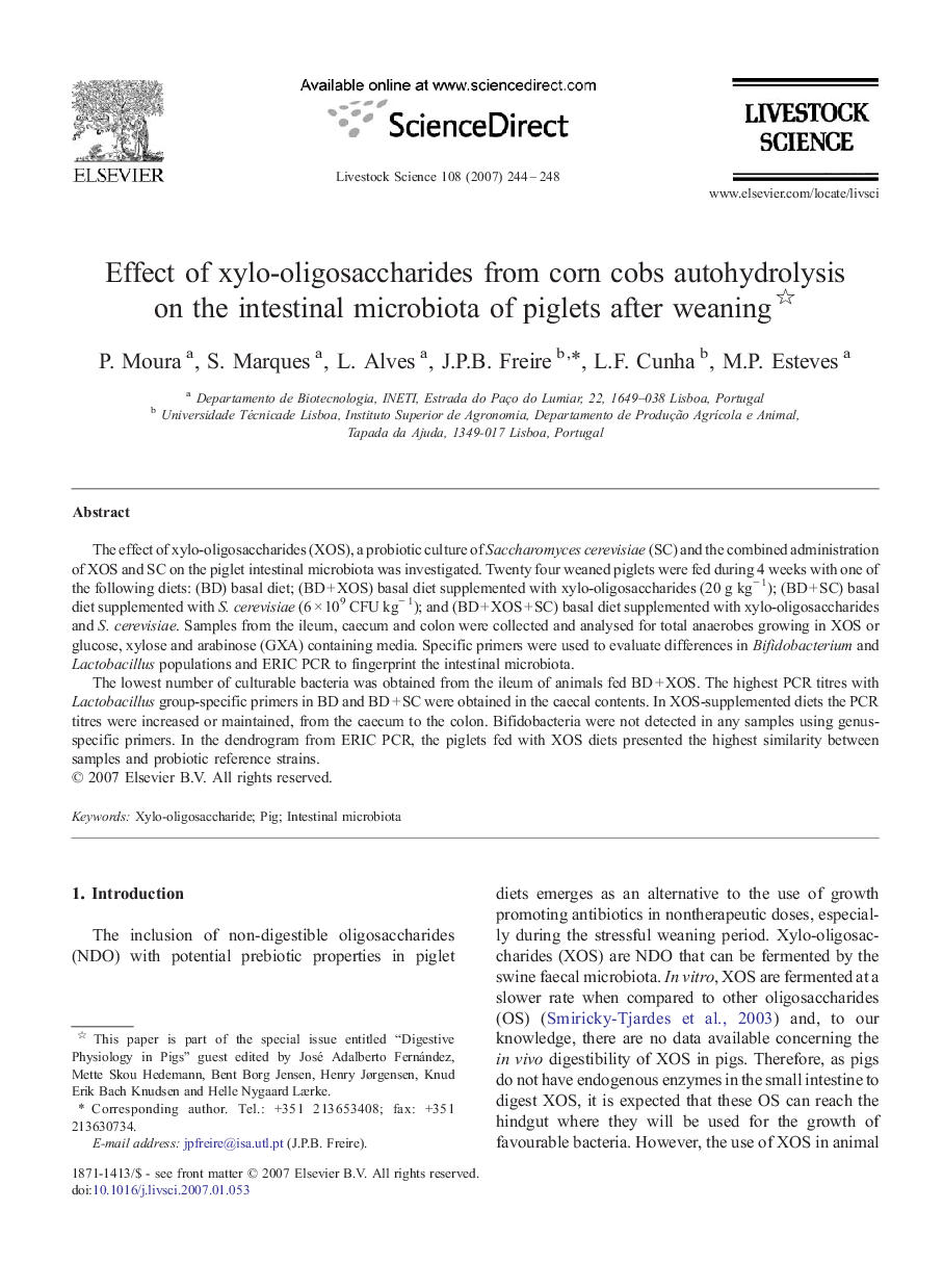 Effect of xylo-oligosaccharides from corn cobs autohydrolysis on the intestinal microbiota of piglets after weaning 