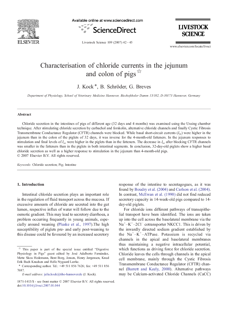 Characterisation of chloride currents in the jejunum and colon of pigs