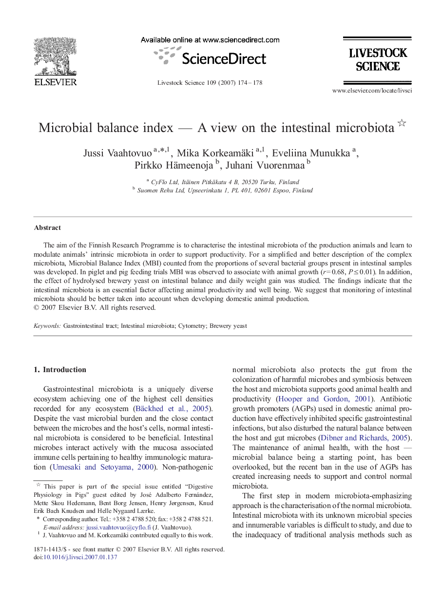 Microbial balance index — A view on the intestinal microbiota 