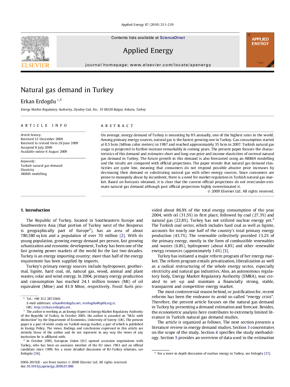 Natural gas demand in Turkey