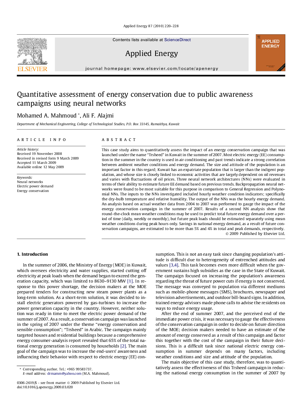 Quantitative assessment of energy conservation due to public awareness campaigns using neural networks