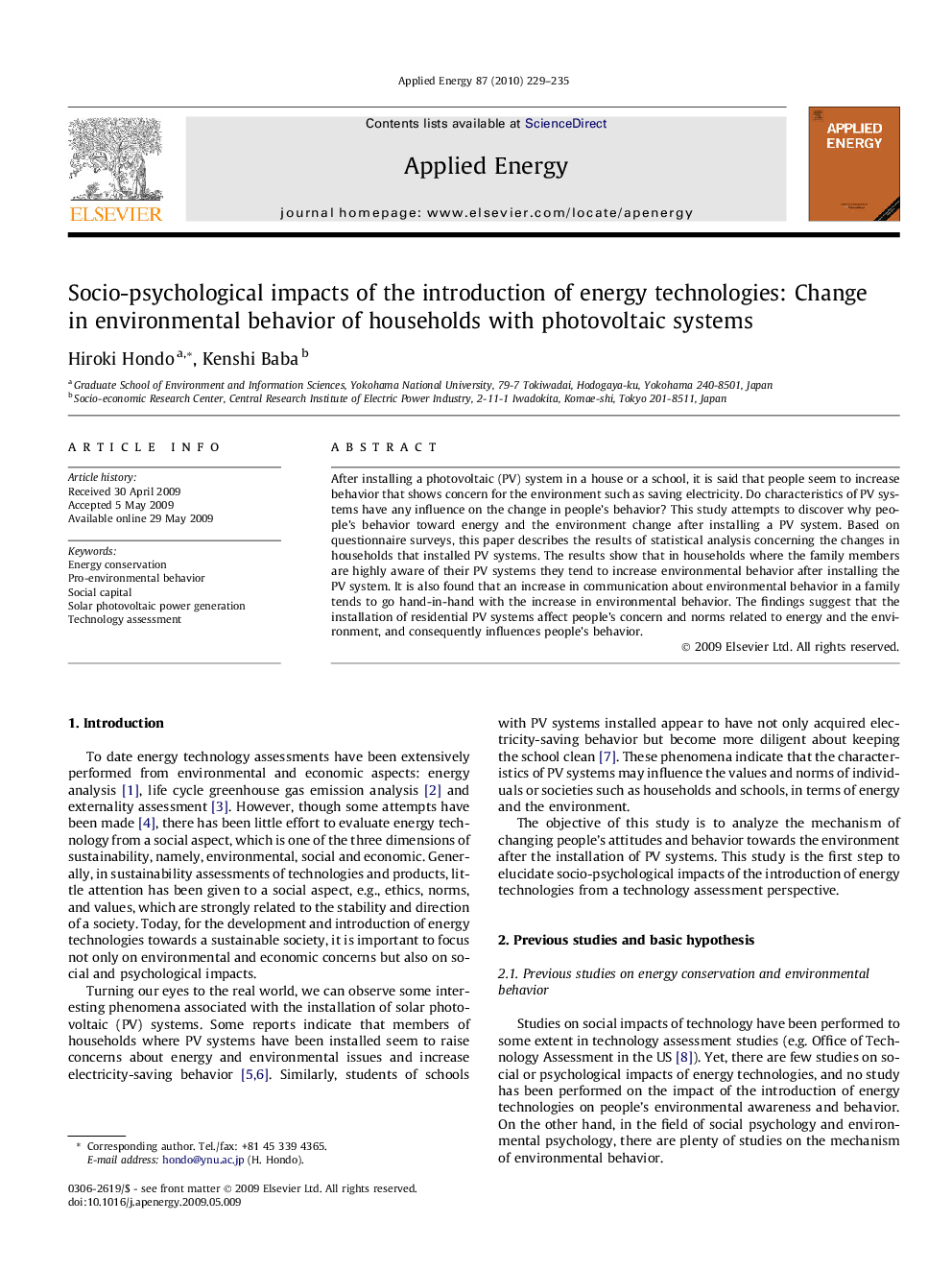 Socio-psychological impacts of the introduction of energy technologies: Change in environmental behavior of households with photovoltaic systems