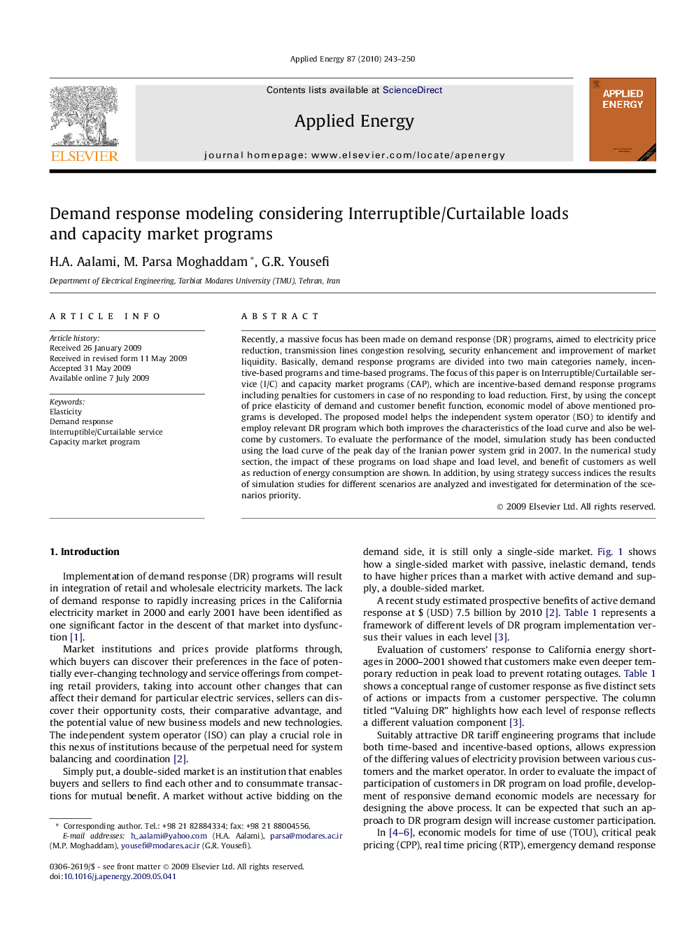 Demand response modeling considering Interruptible/Curtailable loads and capacity market programs