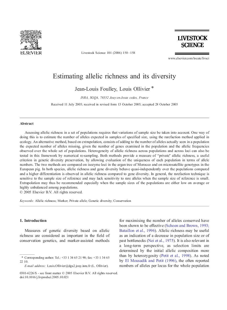 Estimating allelic richness and its diversity