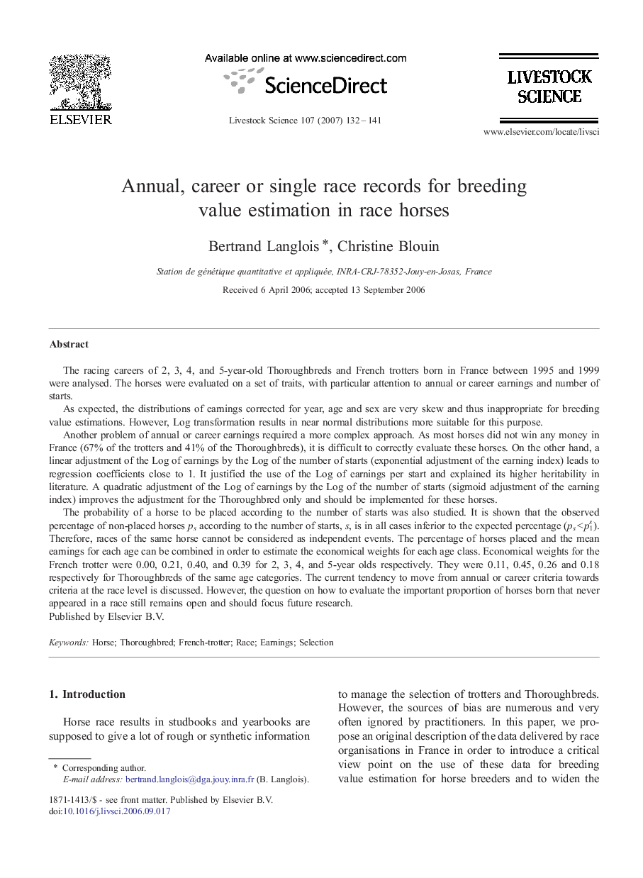 Annual, career or single race records for breeding value estimation in race horses