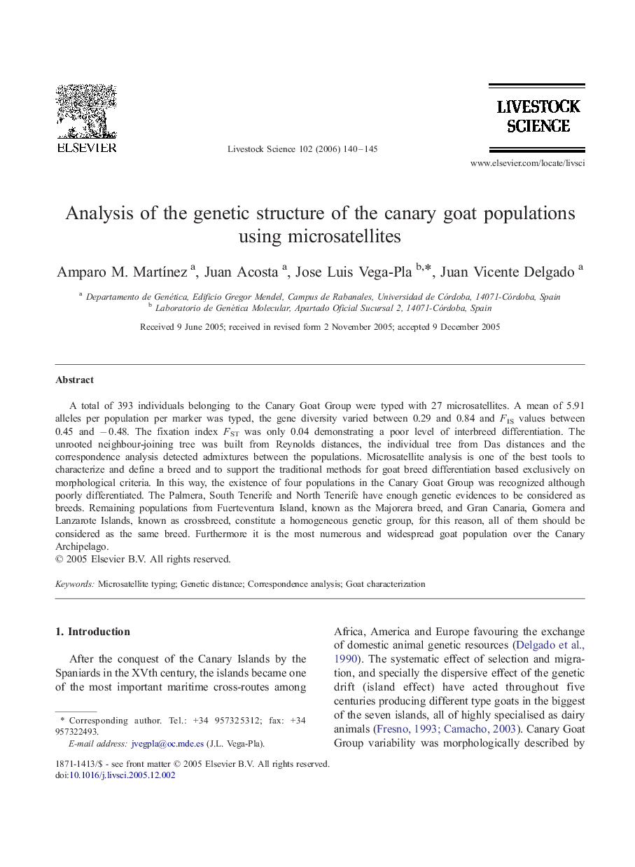 Analysis of the genetic structure of the canary goat populations using microsatellites