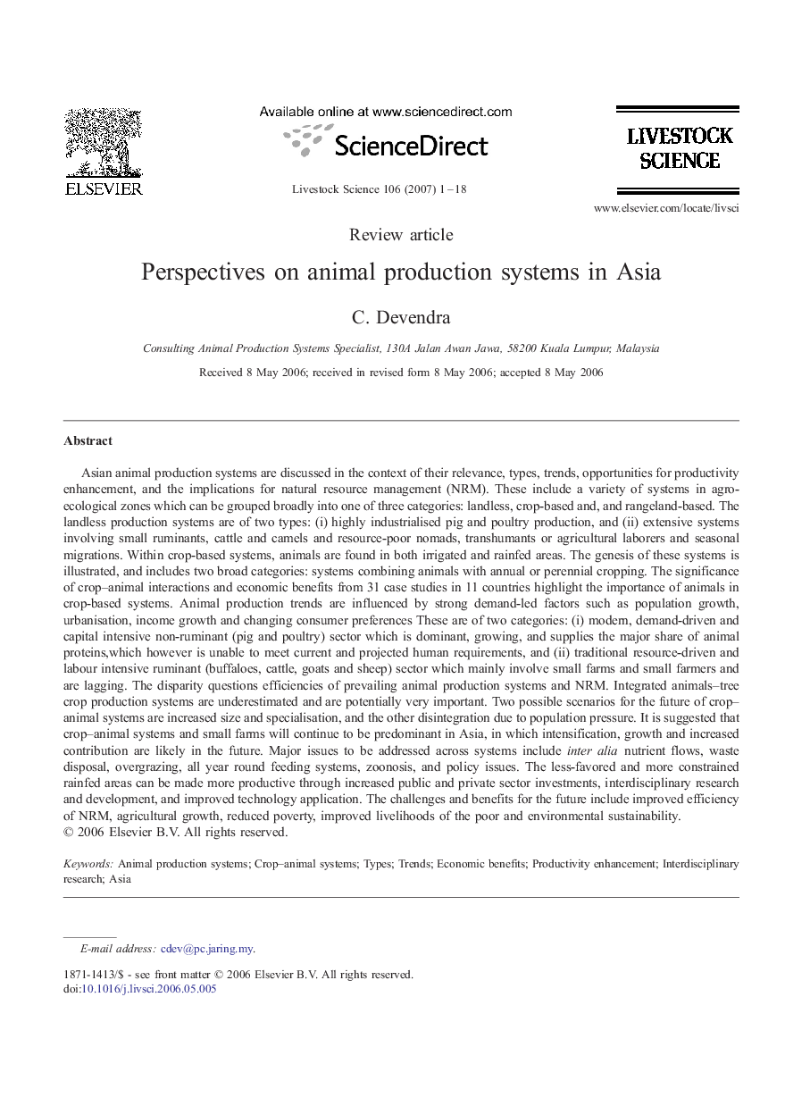 Perspectives on animal production systems in Asia