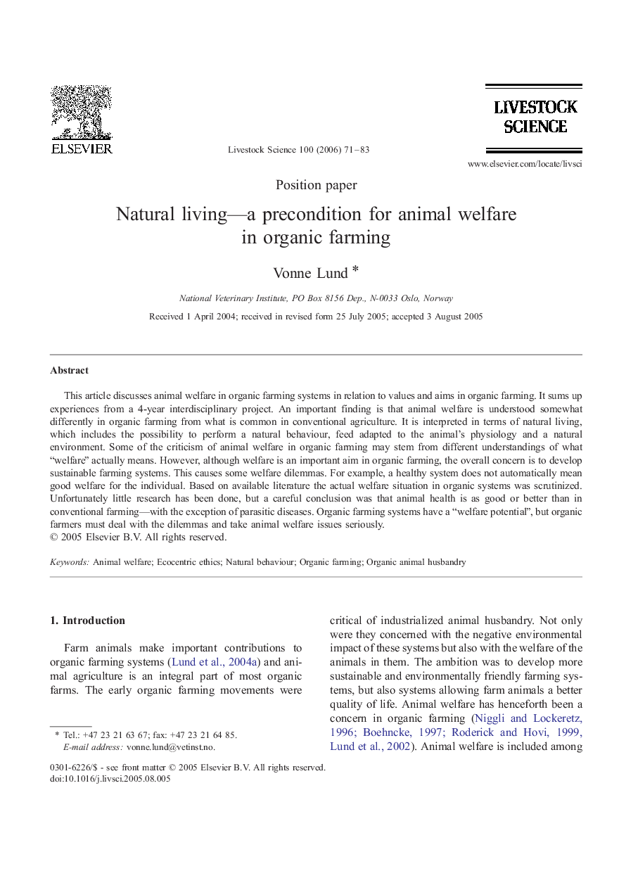 Natural living—a precondition for animal welfare in organic farming