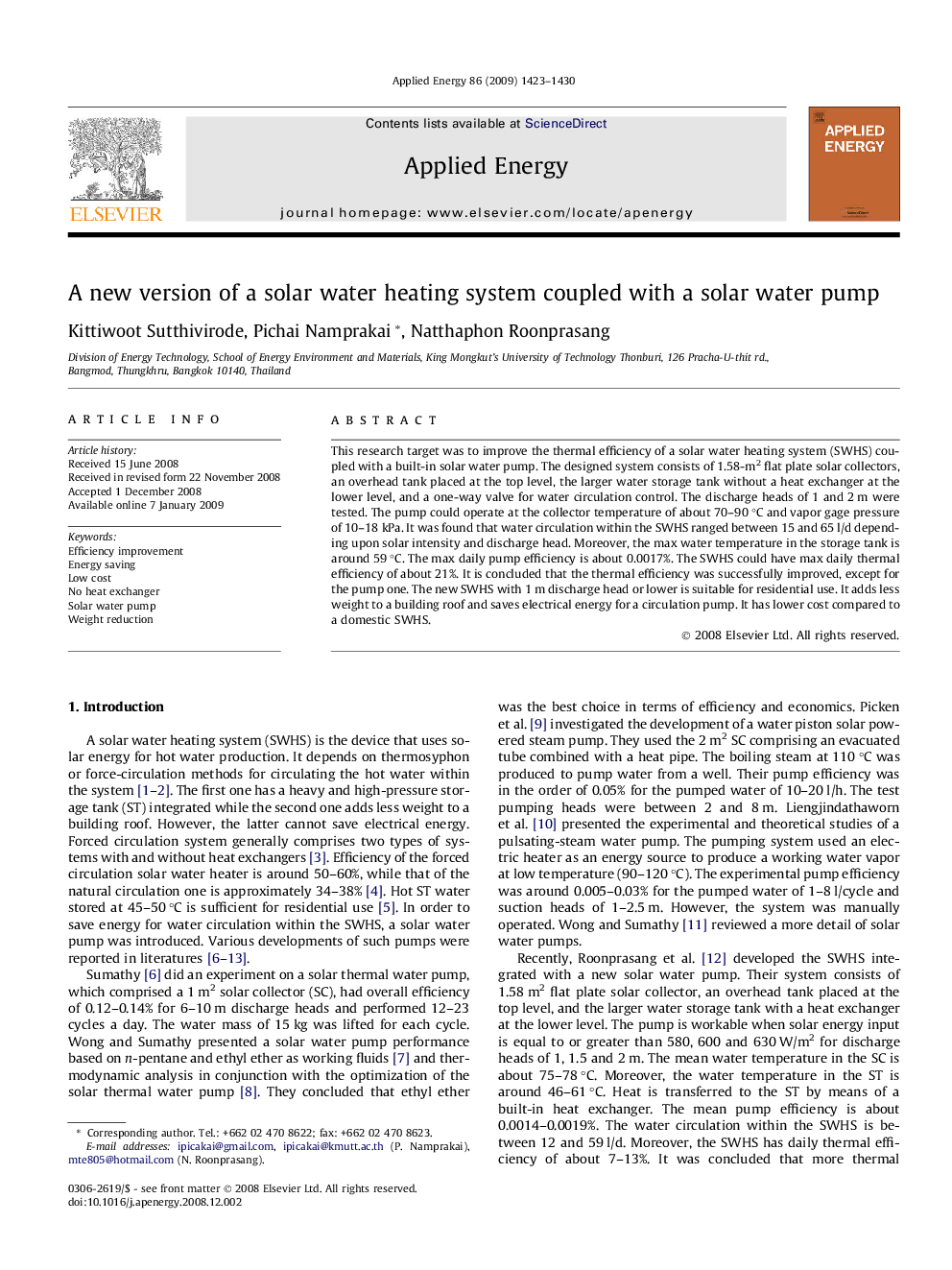 A new version of a solar water heating system coupled with a solar water pump