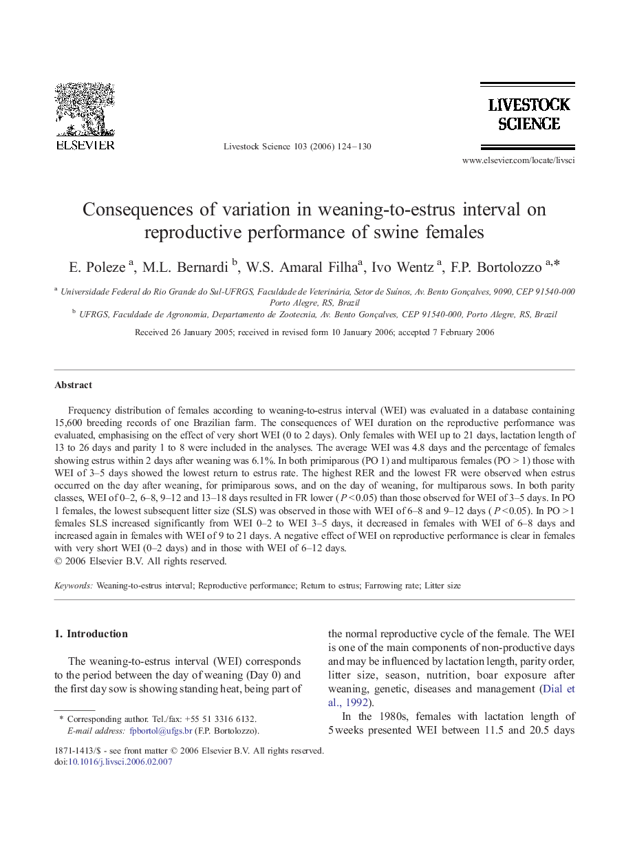 Consequences of variation in weaning-to-estrus interval on reproductive performance of swine females