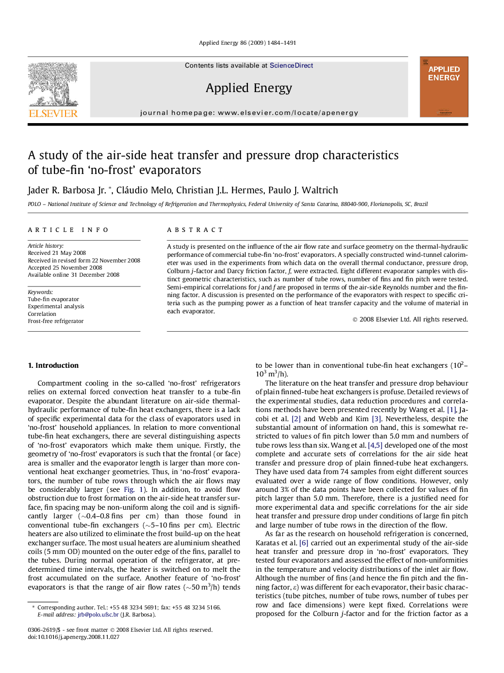 A study of the air-side heat transfer and pressure drop characteristics of tube-fin ‘no-frost’ evaporators