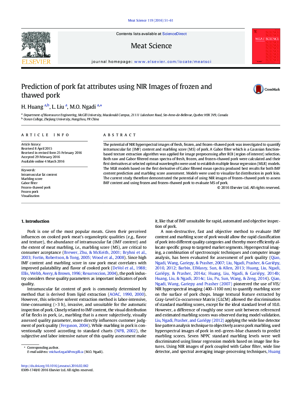 Prediction of pork fat attributes using NIR Images of frozen and thawed pork