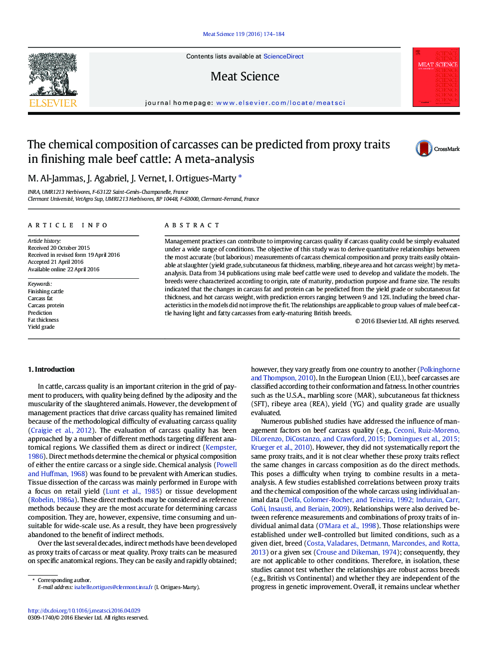 The chemical composition of carcasses can be predicted from proxy traits in finishing male beef cattle: A meta-analysis