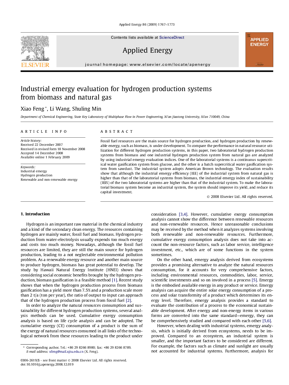 Industrial emergy evaluation for hydrogen production systems from biomass and natural gas