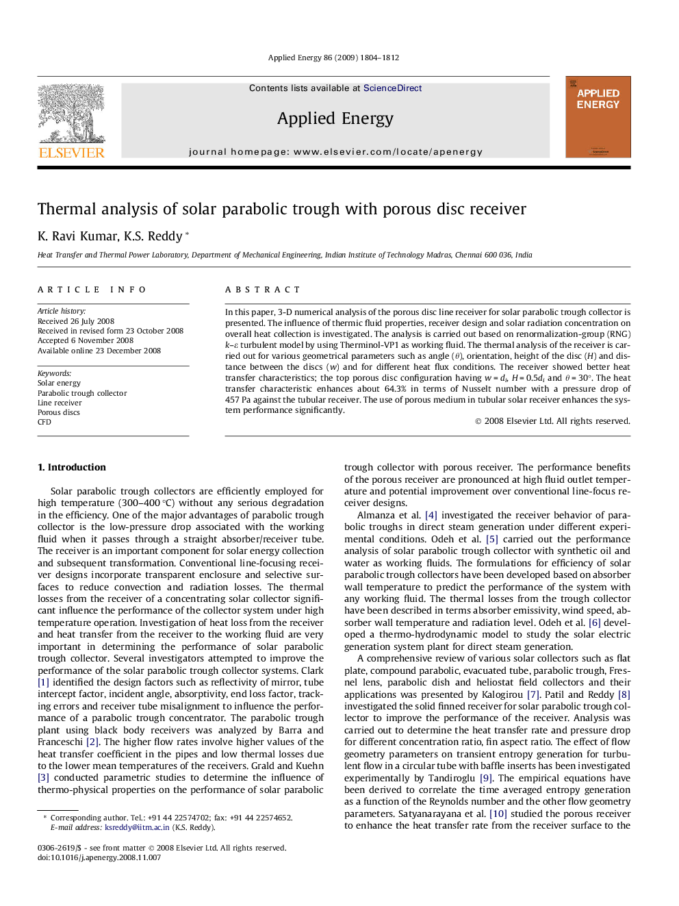 Thermal analysis of solar parabolic trough with porous disc receiver