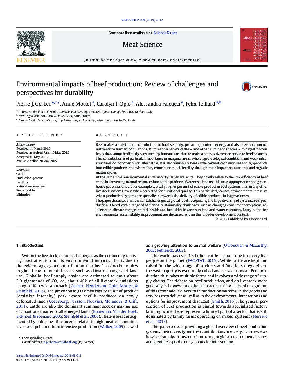 Environmental impacts of beef production: Review of challenges and perspectives for durability