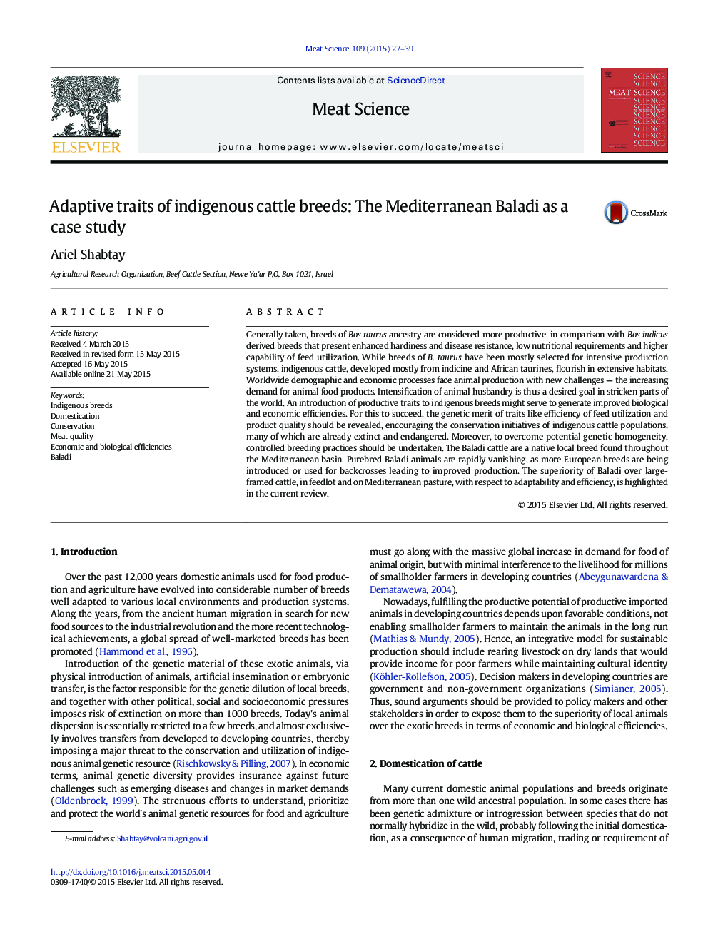 Adaptive traits of indigenous cattle breeds: The Mediterranean Baladi as a case study