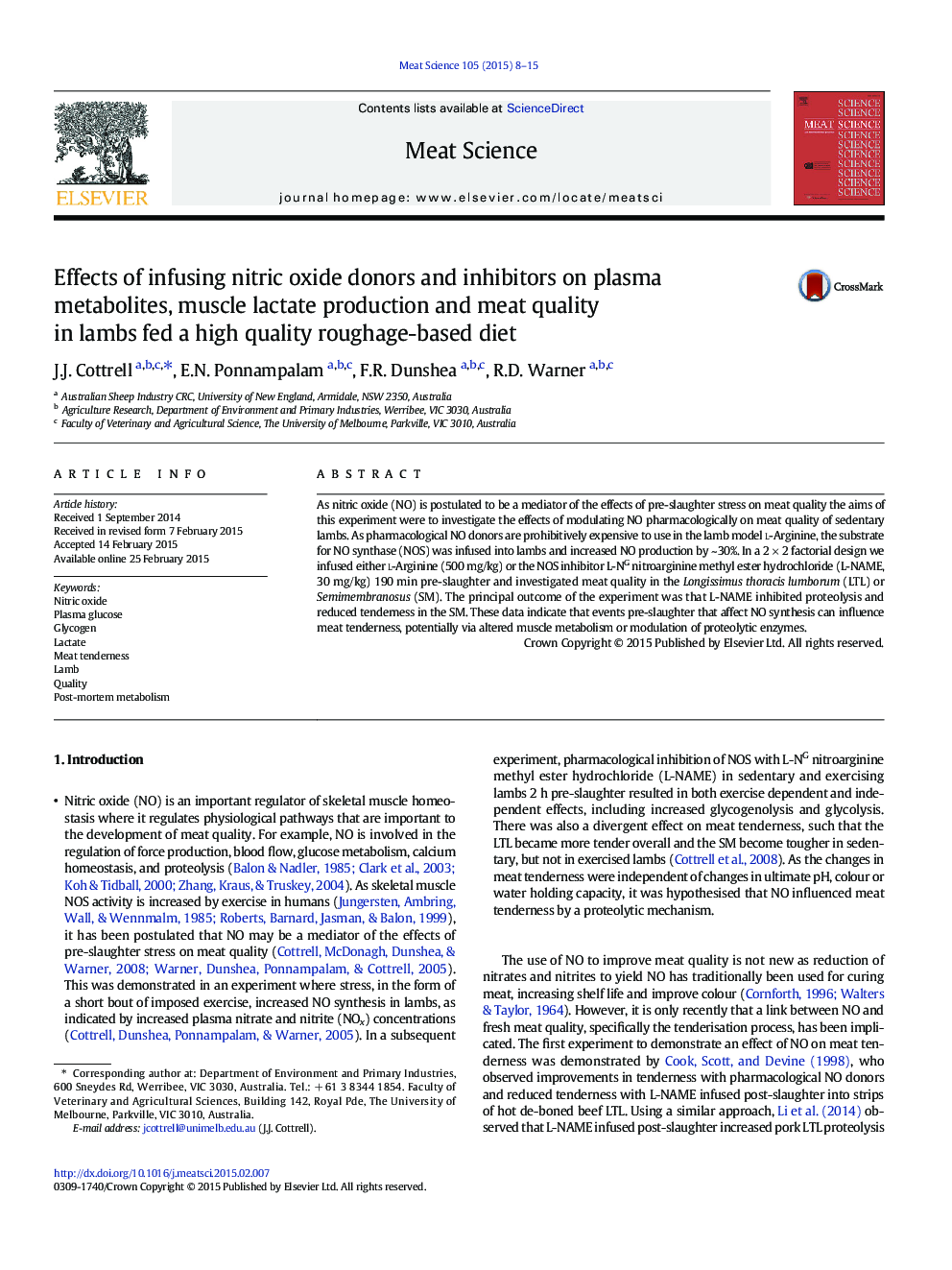 Effects of infusing nitric oxide donors and inhibitors on plasma metabolites, muscle lactate production and meat quality in lambs fed a high quality roughage-based diet