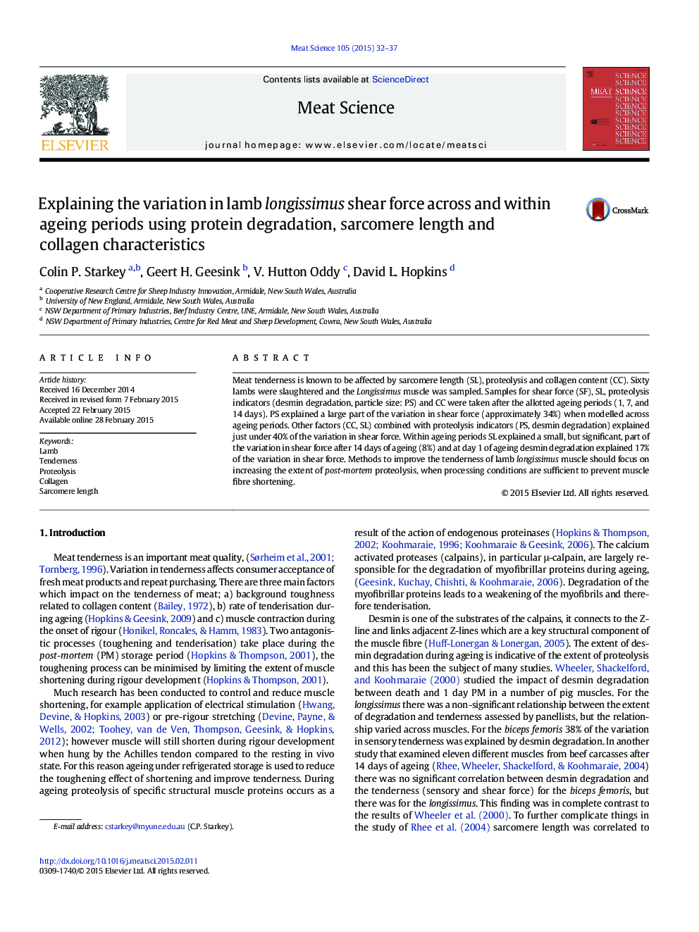 Explaining the variation in lamb longissimus shear force across and within ageing periods using protein degradation, sarcomere length and collagen characteristics