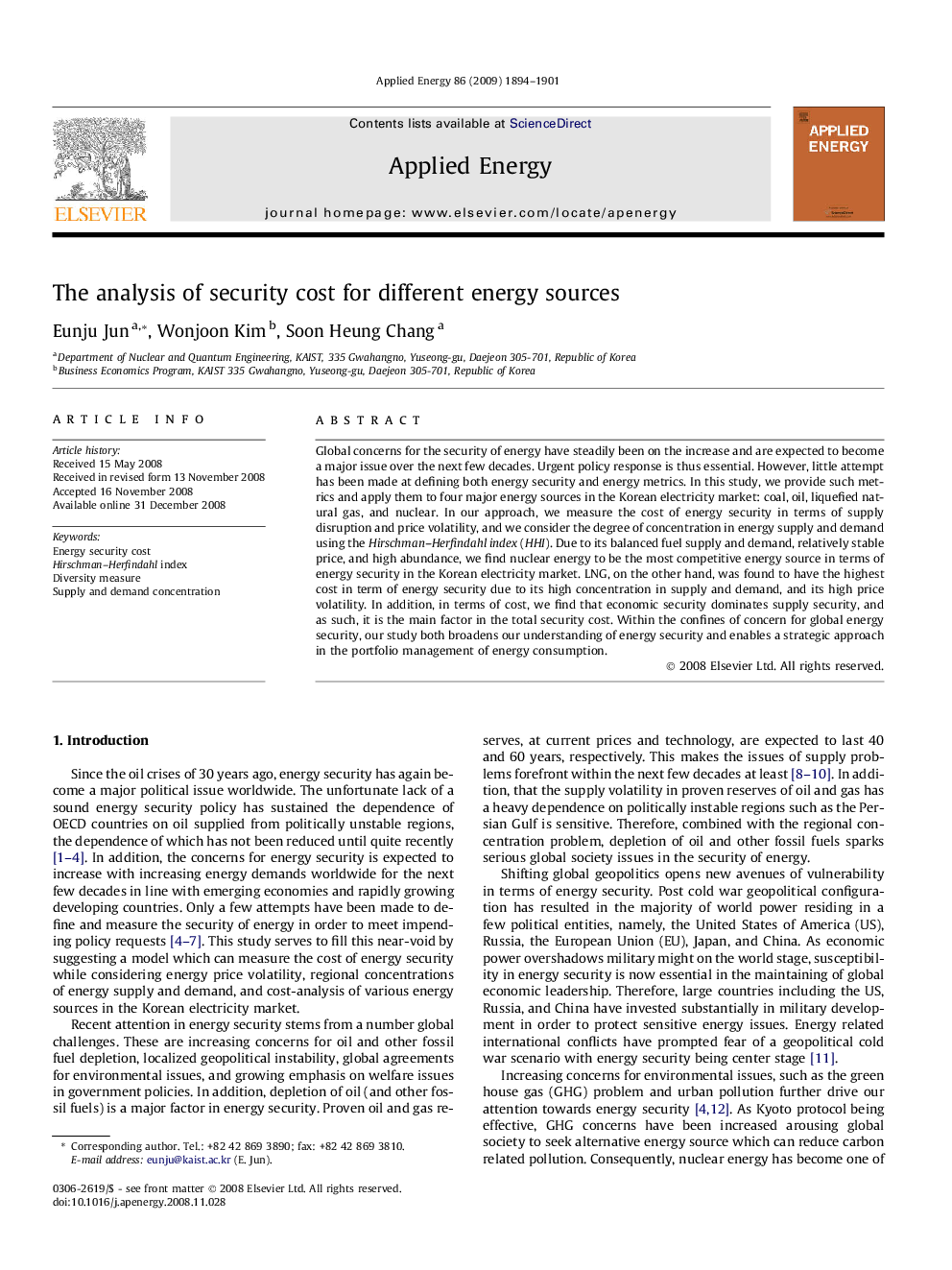 The analysis of security cost for different energy sources