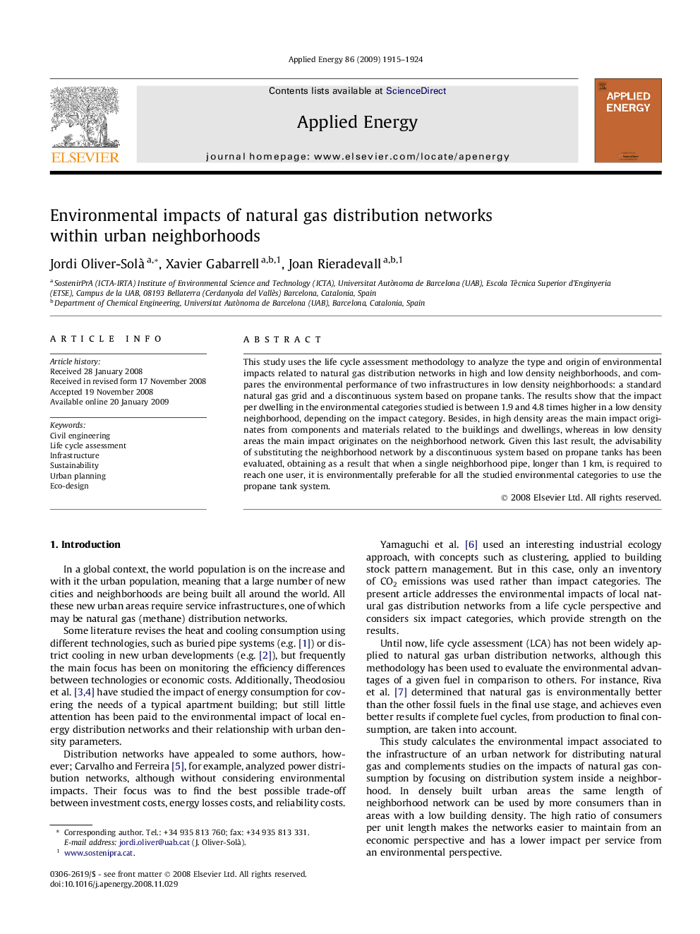 Environmental impacts of natural gas distribution networks within urban neighborhoods