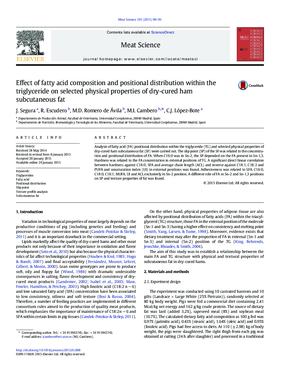 Effect of fatty acid composition and positional distribution within the triglyceride on selected physical properties of dry-cured ham subcutaneous fat