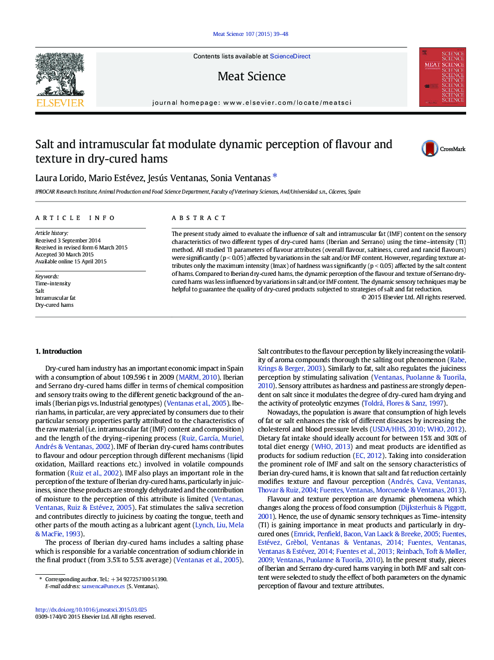 Salt and intramuscular fat modulate dynamic perception of flavour and texture in dry-cured hams