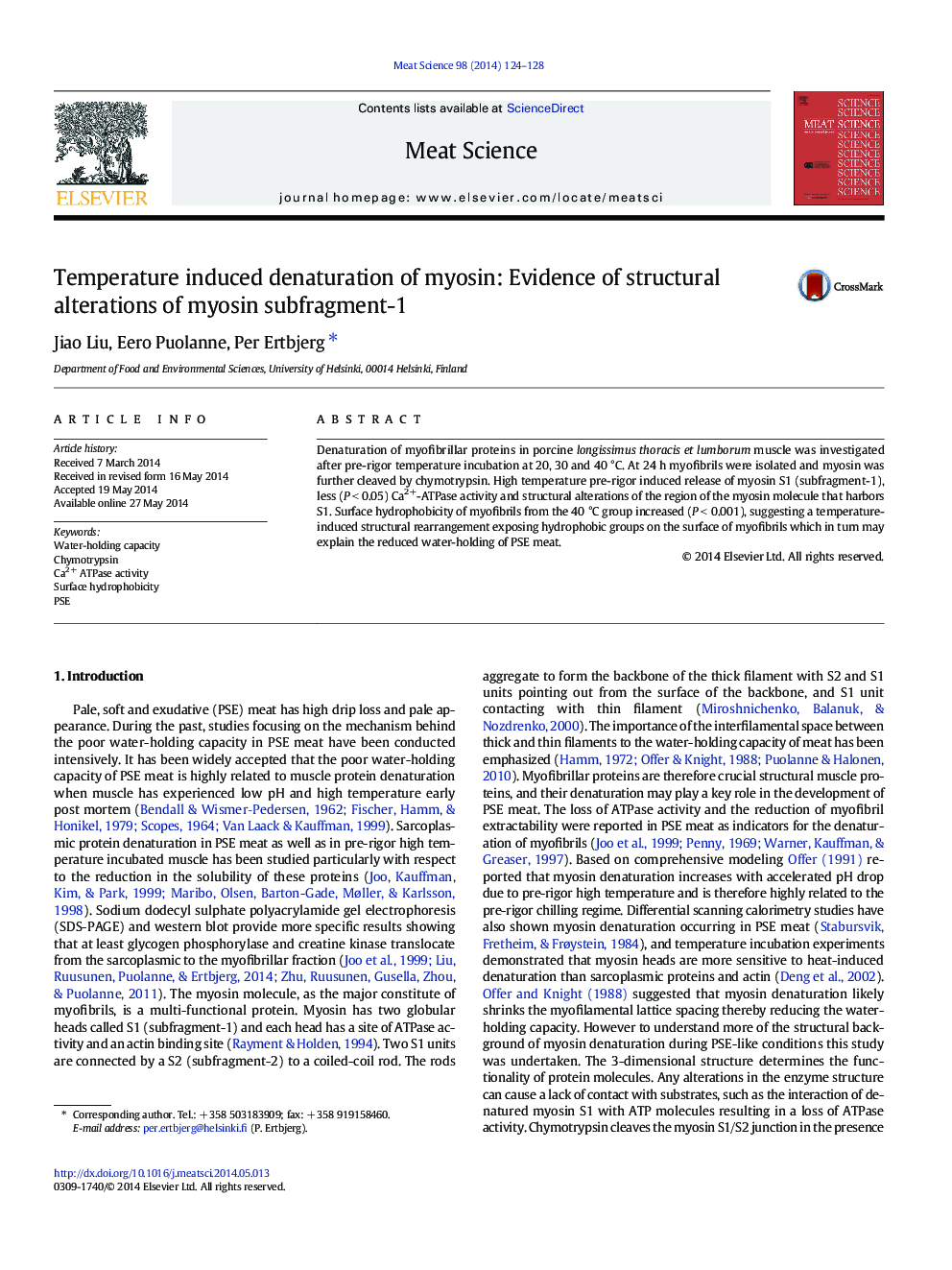 Temperature induced denaturation of myosin: Evidence of structural alterations of myosin subfragment-1